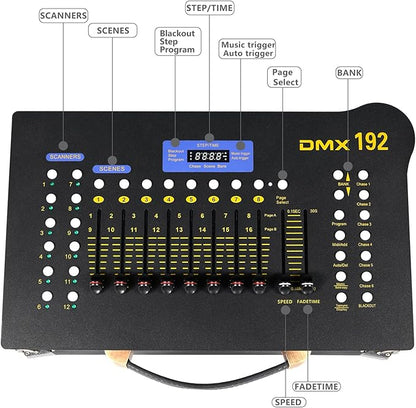 CaalLogt DMX512 Controller Stage DJ Light Console Lighting Mixer Board Console Wireless DMX Transmitter Receivers Set 192 Channels for Party DJ Disco Lights Show Night DJs KTV Bars Moving Heads