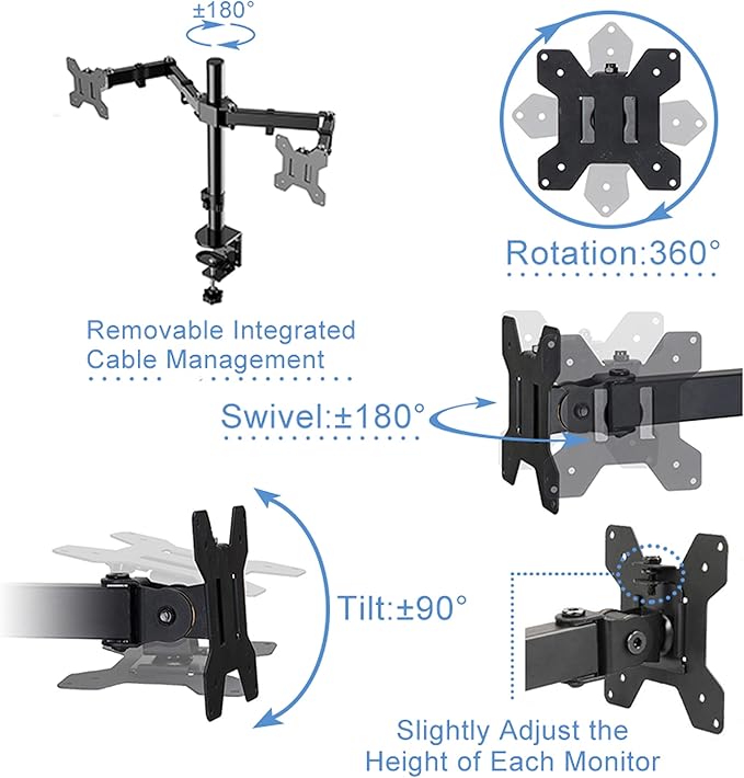 Rocelco 40" Large Height Adjustable Standing Desk Converter with Dual Monitor Mount BUNDLE - Quick Sit Stand Up Computer Workstation Riser - Retractable Keyboard Tray - Black (R DADRB-40-DM2)