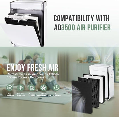 3500 Filter Replacement Set Compatible with AD3500/3500i Air Purifier, 2 Efficiency Filter + 2 Carbon Filter + 6 Pre-Filters, 10-Pack