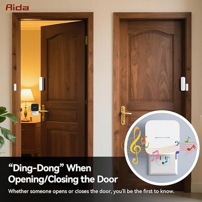 AIDA Door Alarms When Opened Wireless Ring Chime Sensor Alarm for Business/Home/Kids - 600ft Range, 58 Ringtones, 5 Volume Levels, Open Alert, Easy Install (1 Receiver + 1 Sensor)