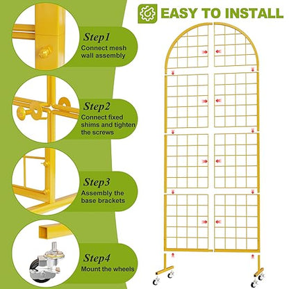 VGMiu Grid Wall Panel 1PCS Display Stand 2' x 5.2' FT Gold Grid Wall Panels Movable Retail Display Racks Floorstanding Gridwall Heavy Duty with Wheel for Art Craft Photo Displays Fair Trade Show
