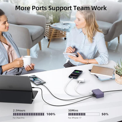 USB C Charger Block, 100W GaN 6 Port PD USB C QC USB A Wall Charger Adapter Plug Cube, Super Fast Type C Charging Station Hub for iPhone 17 16 15 14 Pro Max iPad Samsung Pixel