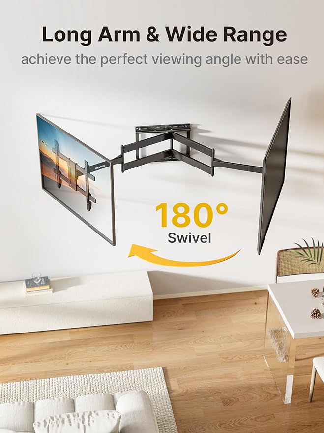 monTEK Long Arm TV Wall Mount for Most 43-80 Inch TVs, 42 Inch Long Extension TV Mount Swivel and Tilt, Full Motion Wall Mount Tv Bracket Fit Max VESA 600 x 400mm, Up to 110 lbs, 16”,18” Studs