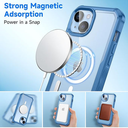 seacosmo for iPhone 14 Plus Case, Full Body Bumper with Built-in 9H Tempered Glass Privacy Screen and Camera Lens Protector, Compatible with MagSafe, Shockproof 14 Plus Phone Case, 6.7", Blue