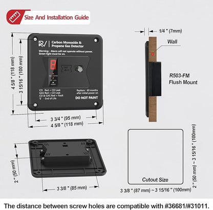 RV Carbon Monoxide and Propane Detector, Replace The Old RV Gas Detector #31011,2 in 1 Dual CO/LP Gas Alarm,100dB Loud Alarm,12V DC for Motorhome Travel Trailer, Motor Coach (R503 Flush Mount-Black)