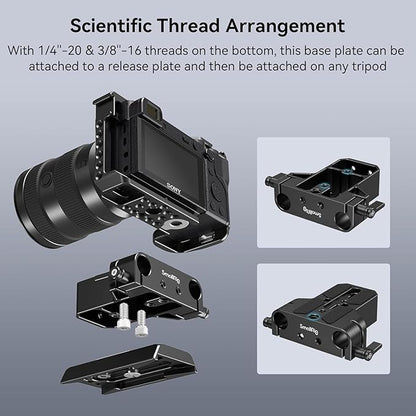 SMALLRIG Camera Base Plate Kit with 15mm LWS Rod Rail Clamp, 15mm Lens Support for Sony A6500 A6600 A6300, for Canon R5 R6, for Sony A7SIII / A7III, Both for Cameras & Cages - 4959