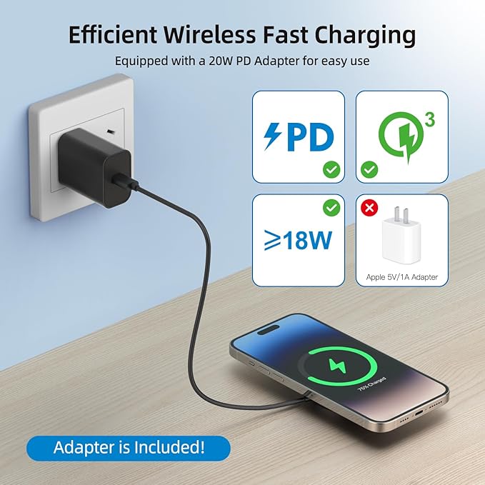 Magnetic Wireless Charger for iPhone 15W Wireless Charger Fast Mag Safe Wireless Charging Stand Pad Compatible for iPhone 16/16 Pro/Pro Max/15/14/13/12/Pro with Wall Charger with AC Adapter Black