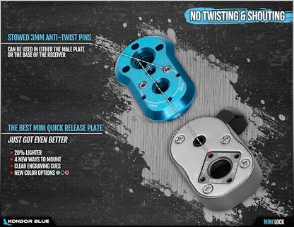 KONDOR BLUE | Mini Lock Quick Release Plates for Camera Monitors, Arms, Accessories, Microphones, Key Lights | Quickly and Securely Attach and Detach Accessories on Your Cinema Rig | Blue