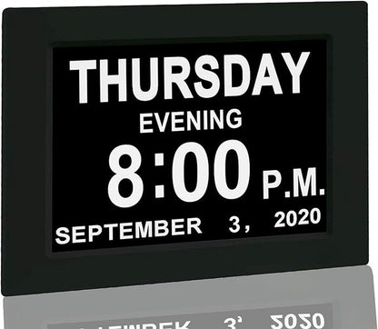 【New 2024】 Digital Calendar Alarm Day Clock - with 8" Large Screen Display, am pm, Multiple Alarms, for Impaired Vision People, The Aged Seniors, The Dementia, for Desk, Wall Mounted, Black