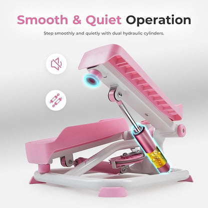 Sunny Health & Fitness Mini Stepper for Exercise at Home, Stair Step Workout Machine with Resistance Band and Over 300lb Weight Capacity, Optional Twist Motion and Free SunnyFit App Connection