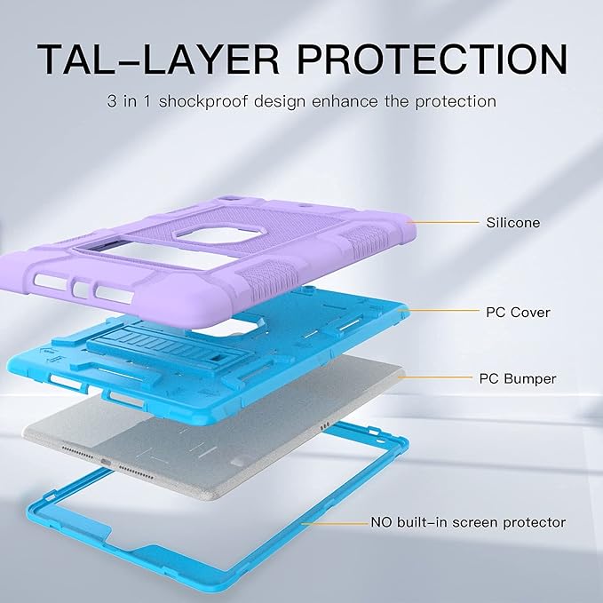 Rantice iPad 9th Generation Case, iPad 8th Generation Case, iPad 7th Generation Case, Hybrid Shockproof Rugged Drop Protection Cover with Kickstand for iPad 10.2'' Purple+Blue
