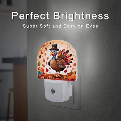 sndheke Cute Cartoon Turkey Night Light for Kids,Thanksgiving Day Fall Autumn Night Light Plug in with Dusk to Dawn Sensor,0.5w Energy Saving Nightlight for Hallway Stairway Kitchen Bedroom