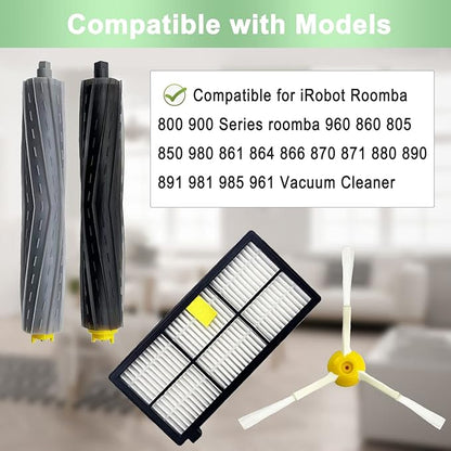 9 Pack Replacement Parts Compatible for iRobot Roomba 800 900 Series 960 860 805 850 980 861 864 866 870 871 880 890 891 981 985 961 Vacuum Cleaner,1 Set Roller Brushes,4 Filters,4 Side Brushes