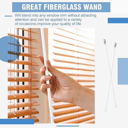 Bokon 2 Pieces White Fiberglass Blind Wand Vertical Blinds Stick Replacement with Hook and Handle for Window Opener Accessory(17 Inch)