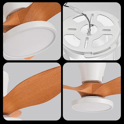 ocioc Quiet Ceiling Fan with LED Light DC motor 32 inch Large Air Volume Remote Control Oak for Kitchen Bedroom Dining room Patio