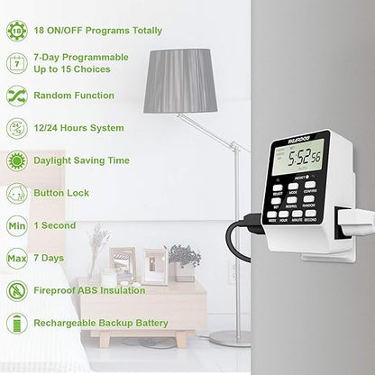 Outlet Timer, NEARPOW Dual Digital Light Timer with 2 Independently-controlled Outlets, 18 ON/OFF Programs, 24-Hour and 7-Day Programmable,Indoor Heavy Duty Electrical Timer Switch, 3 Prong, 15A/1800W
