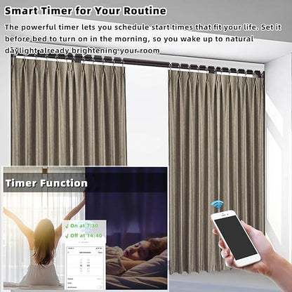 Lemoeyes Electric Curtain Track, Retractable Motorized Curtains Rod From 7-13.78ft, Automatic Curtain Opener with controller/Voice Control, Smart Curtains System for I-Rrail and U-Rail (For 7-13.78ft)