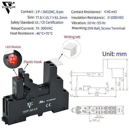 24V AC Relay Electromagnetic Relay 8 Amp 8Pin DPDT 2NO 2NC with Test Button, LED Light Module and Socket Base UL Certification (8 Pin- 5A, AC 24V)