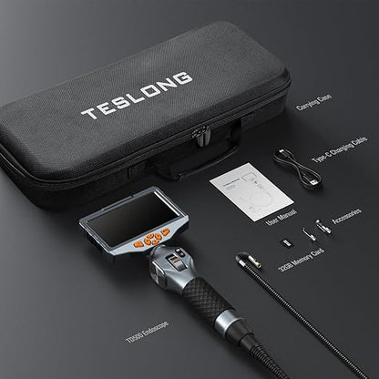 Articulating Borescope with Dual Lens Endoscope, Teslong 5-inch IPS Automotive Inspection Camera with Two-Way Articulation Tip, 6+1 LED Lights, Mechanics Fiber Optic Scope-Dia. 0.25 inch & L 5.0 feet