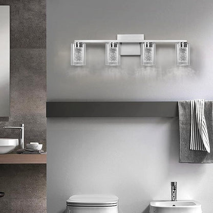 SADENICEL 4-Light Bathroom Light Fixtures, Brushed Nickel, Dimmable LED White/Neutral/Warm Crystal Bathroom Vanity Lights Over Mirror, for Bedroom,Living Room
