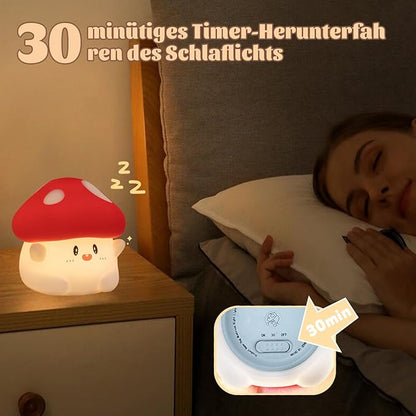 Rytinazzz Hug Mushroom Night Light, 50-Hour Battery & Pat Control, Squishy Lamp for Kids Bedroom, Girls, USB Rechargeable with Timer, Valentines Gifts