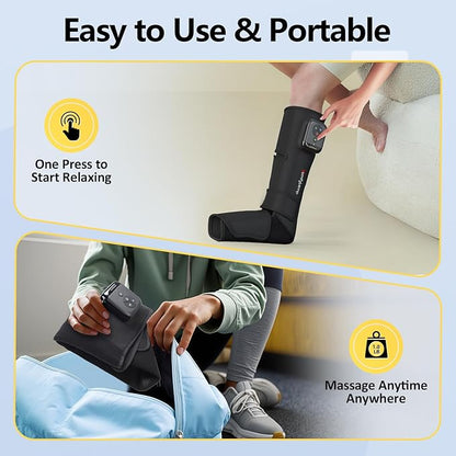 Comfytemp Air Compression Therapy Device K1011, Cordless Leg Massager for Circulation and Pain Relief, Portable Foot and Calf Massage Boot, Ideal for Dad Men Mom Women Seniors (1 Pack)