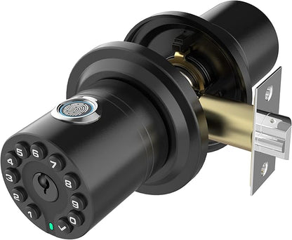 iuknob Fingerprint Door Knob with Keypad and Key, Smart Biometric Digital Lock with Voice Navigation Programming, Combination Zinc Electronic Handle for Interior Doors, Entry Gate,Bedrooms,Garage.