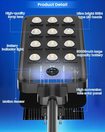 Gefolly G-13000W Solar Street Light Outdoor, Wide Angle Commercial Parking Lot Light Dusk to Dawn 6500K IP67 Flood Security with Motion Sensor Lamp for Yard, Basketball Court