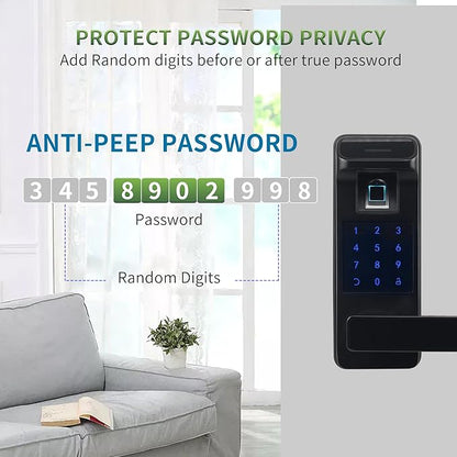 Harfo Smart Door Lock, Heavy Duty 5 in 1 Keyless Entry Door Lock, Full App Control Digital Keypad Lock, Reversible Handle with Fingerprints and Passcodes for Family/Office/Apartment (Black)