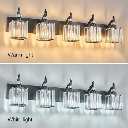 BBLLWJ Crystal Vanity Lights - Black 5 Light Modern Bathroom Vanity Light Fixtures Over Mirror
