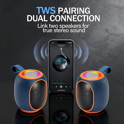 Portable Bluetooth Speaker – 8W HD audio quality, TWS stereo pairing, LED light show, compact and portable, suitable for outdoor use, can be used in cars, travel and parties, a cool teen gift(Blue)