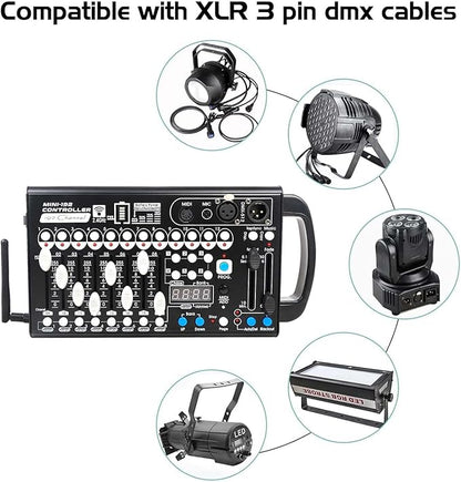 Battery DMX Controller Wireless with MIDI, DMX Board 512 Light Controller for Dj Lights, Dmx512 Lighting Console 192ch with Built-in Battery for Control Stage Light