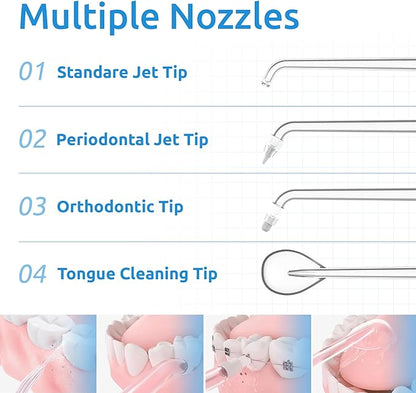 Water Flosser [Dental Cordless Portable] 6 Modes & IPX7 Waterproof Rechargeable Oral Irrigator Water Teeth Cleaner Floss Pick, Home Use WaterFlossers for Braces Bridges/Gum Care (White)