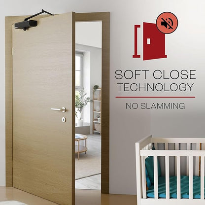 PrimeWare DC-600 Automatic Adjustable Door Closers for Home | Soft Close, No Slam | Residential and Commercial Door Closer | Level 1-6 | for Doors Weighing 30-300 lbs | Hydraulic Door Spring - Black