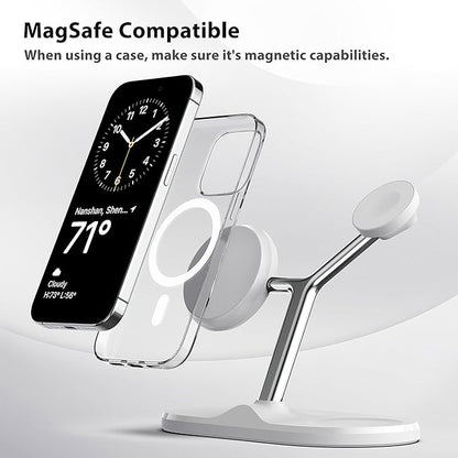 3-in-1 Wireless Charging Station for Apple Devices - Fast Charging Station for iPhone and Watch with MagSafe, Stable Charger Stand for iPhone 12-15 & iPhone 16 & iWatch & AirPods