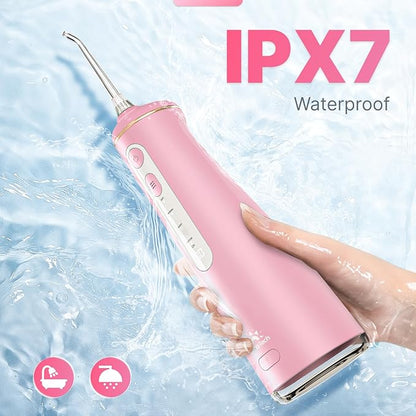 Water Flosser for Teeth, Cordless Oral Irrigator Portable Dental Cleaner Picks with 8 DIY Modes 7 Jets 300ml Tank Braces Flossers Rechargeable (Pink)