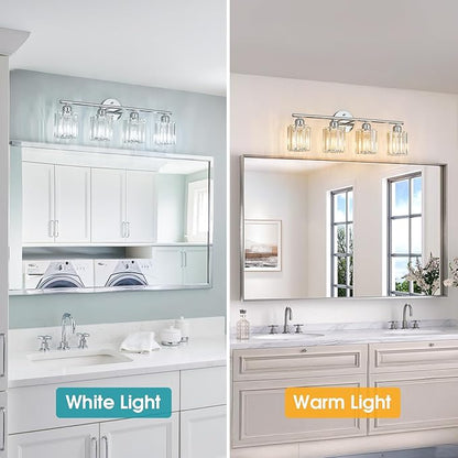 FDPBY Modern 4 Light Crystal Vanity Light, Chrome Vertical Bathroom Light Fixture Over Mirror for Dressing Table Sink, Compatible with Dimmable Bulbs (Bulbs Not Included)