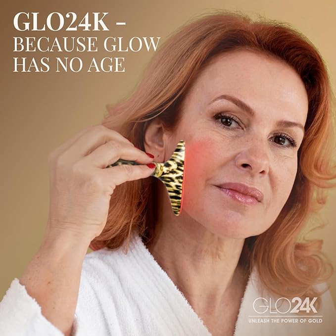 GLO24K Red Light for Face and Neck Beauty Device – Triple LED Action & Vibration Technology Facial Massager and Neck Comfort Device for Women