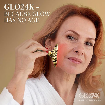 GLO24K Red Light for Face and Neck Beauty Device – Triple LED Action & Vibration Technology Facial Massager and Neck Comfort Device for Women