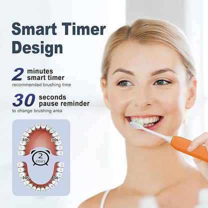 7AM2M Sonic Electric Toothbrush for Adults and Kids, with 8 Brush Heads and Travel Case,5 Modes with 2 Minutes Built in Smart Timer, One Charge Use for 90 Days, Rechargeable Toothbrushes (Orange)