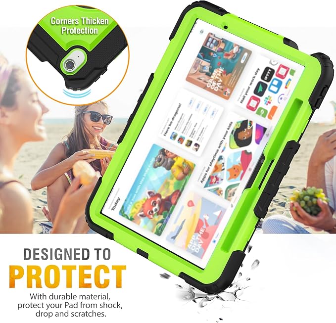 HXCASEAC Case for iPad Air 11 inch (2025 M3 / 2024 M2), Shockproof Design with Pencil Holder/Screen Protector/Rotating Hand Strap, Protective Cover for iPad Air 7th/6th Generation - Green