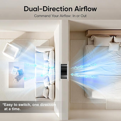 Windigaga 8" Room to Room Fan with Remote, 320CFM Through Wall Air Transfer Fan with Temperature Control, Reversible Airflow Design, 10 Speeds, Quiet Balance Exhaust Vent for Bedroom, Laundry,Kitchen