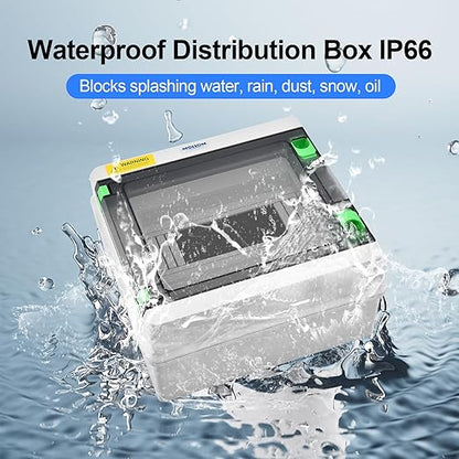 Mollom 9 Way HA Series Power Distribution Box with Bus Bars and Din Rail for Miniature Circuit Breaker MCB,Waterproof IP66,Solar Power Distribution Panel for Indoor and Outdoor Use