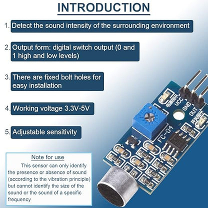 DAOKAI 5PCS Microphone Sensor Module High Sensitivity Sound Detection Sound Sensor Control Switch Module(Blue) 3.3-5V for Arduino with Dupont Cable