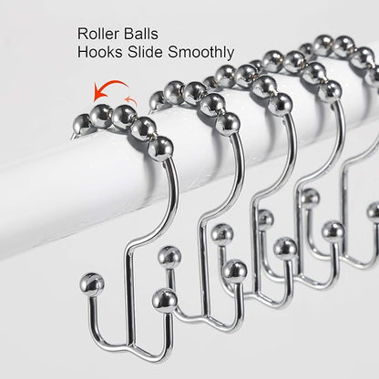 Shower Curtain Hooks, Goowin Shower Curtain Rings, Stainless Steel Shower Curtain Hooks Rust Proof Free Sliding Double Shower Hooks for Curtain, Shower Curtains & Liners (Chrome)