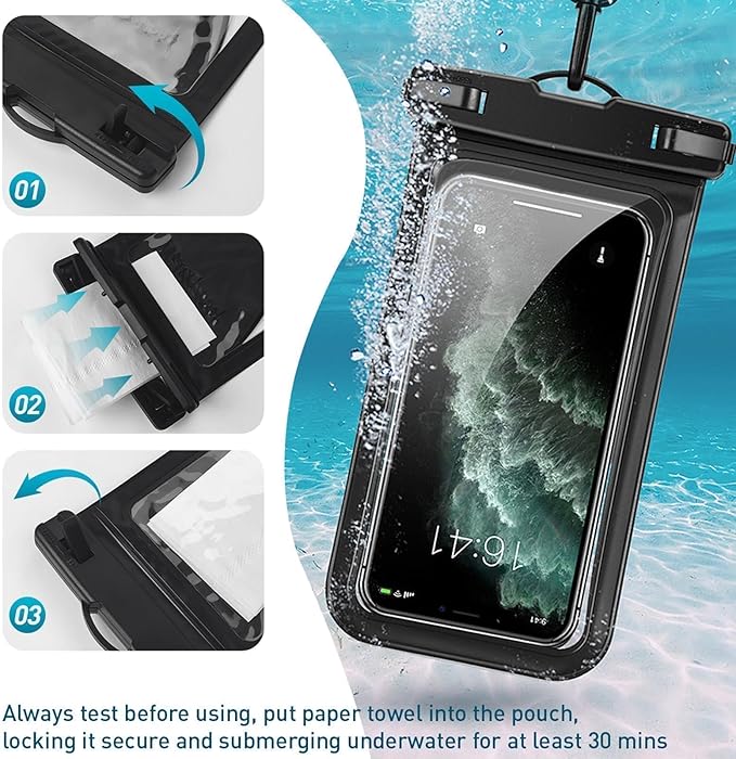 Universal Waterproof Phone Case,with Inside Card Pack,Large Dry Bag Up to 8.3",Compatible with iPhone 16 15 14 13 Pro Max, IPX8 Cellphone Travel Beach Essentials for Beach, 2 Pack-Black &Pink