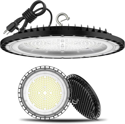 2Pack UFO LED High Bay Light 250w, 5000K,36,000LM, 5 ft cable with Us Plug UL Certified Plug,Hanging HookIP65 Commercial Warehouse Area Light for Wet Location Area, Workshop, Garage, Factory Barn