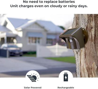 eMACROS Solar Wireless Driveway Alarm — 1/2 Mile Long Range Motion Sensor for Long Driveways, Homes & Large Properties, Outdoor Weatherproof Security Alert System (1 Base Station with 4 Sensors)