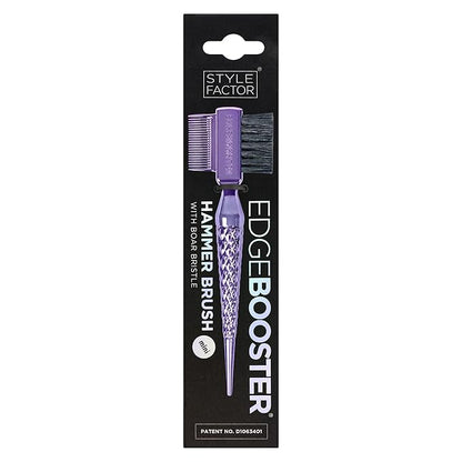 Style Factor EDGE BOOSTER® Hammer Brush Rat Tail– Double-Sided Edge Control Brush & Comb with Boar Bristles – For Edges, Slick Backs, Baby Hair Styling, and Taming Flyaways- Mini Travel Size