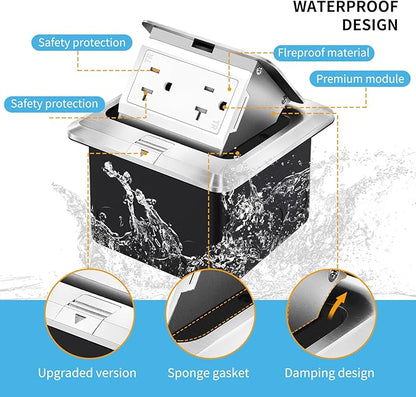 Vagueior Recessed Floor Electrical Outlet Kit,Waterproof Electrical Outlet Covcer Box,Hidden 20A Tamper-Resistant Receptacle Outlet with Slow Elastic Damping，ETL Certified,Silver (1 Pack)